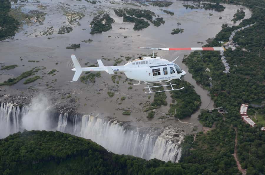 Helicopter Flight Over the Victoria Falls - Seeing the full curtain of water from above