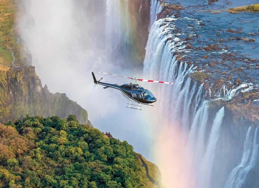 Victoria Falls: Helicopter Flight Aerial View of The Falls - Leaving from Victoria Falls town